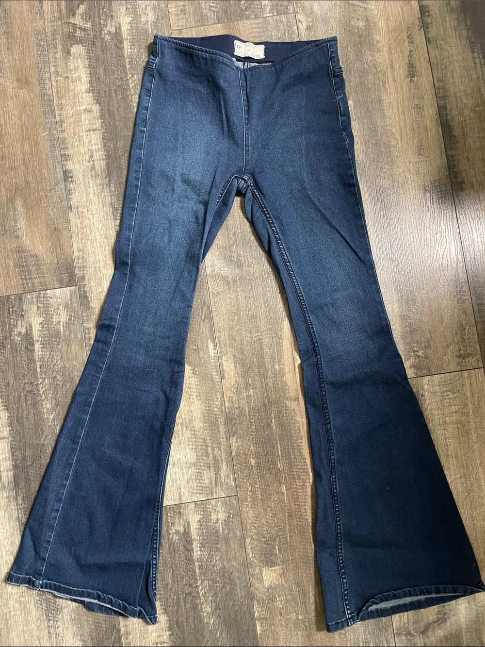 Free People Dark Indigo Flare Wide-Leg Jeans